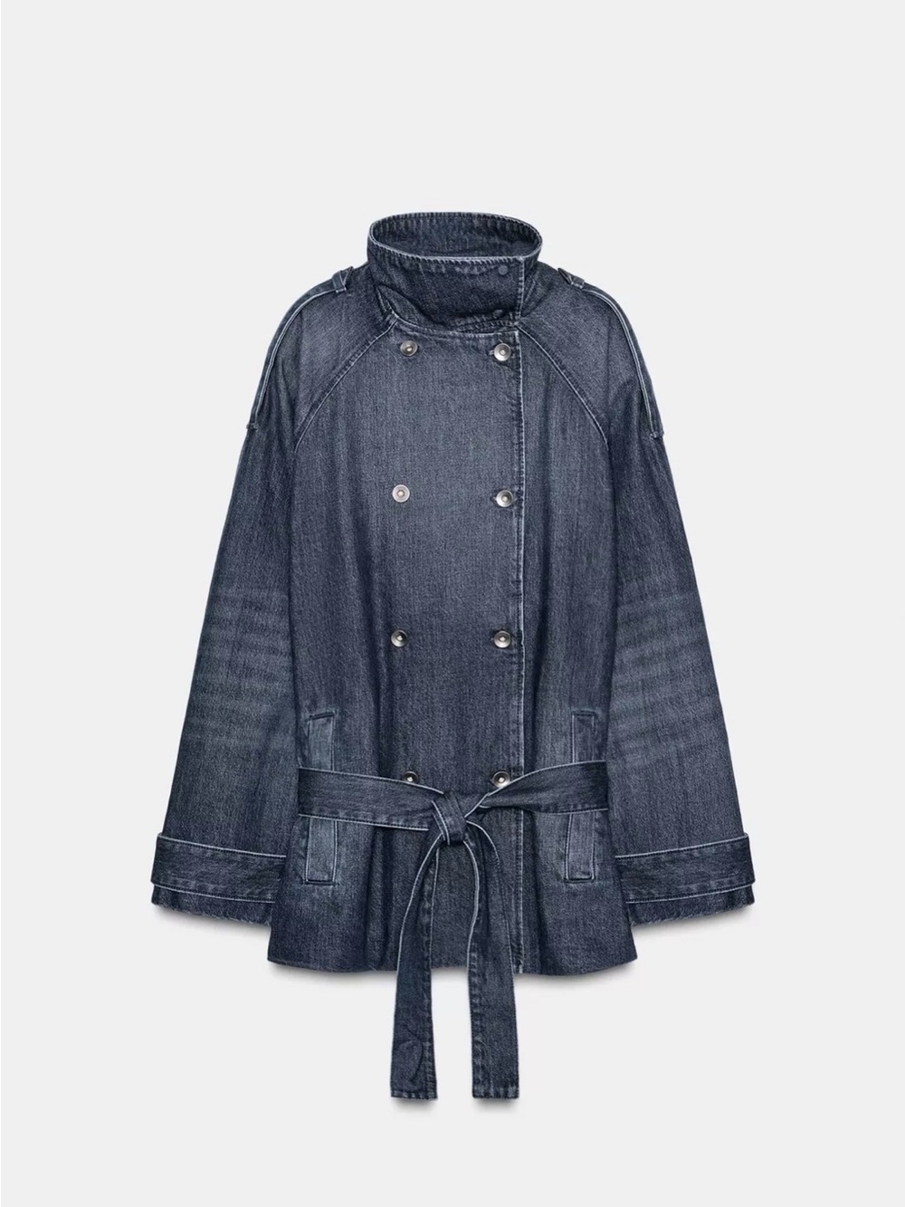 Zara Indigo Denim Trench with Waist Tie
